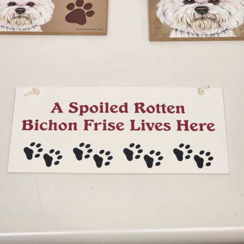 5 pc Bichon Wall Art Sign Love Spoiled Wooden Made USA Pet Project 10" Welcome