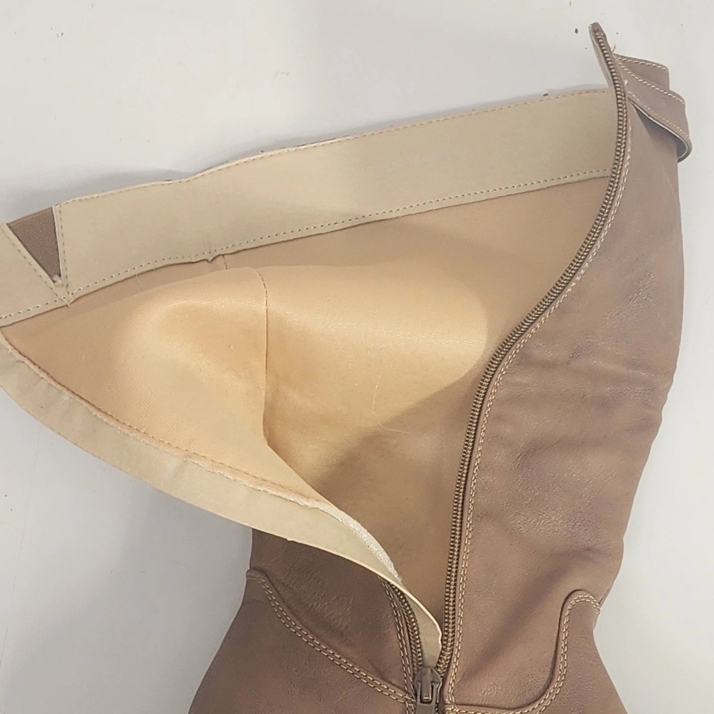 Top Moda Knee High Riding Boots Women's 8.5 Tan Block Heel Zip Top Buckle China