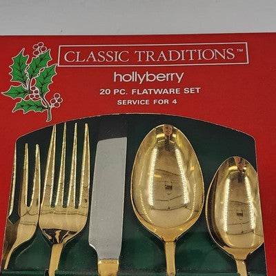 20 pc Flatware Set Hollyberry Classic Traditions Service for 4 New JC Penney NOS