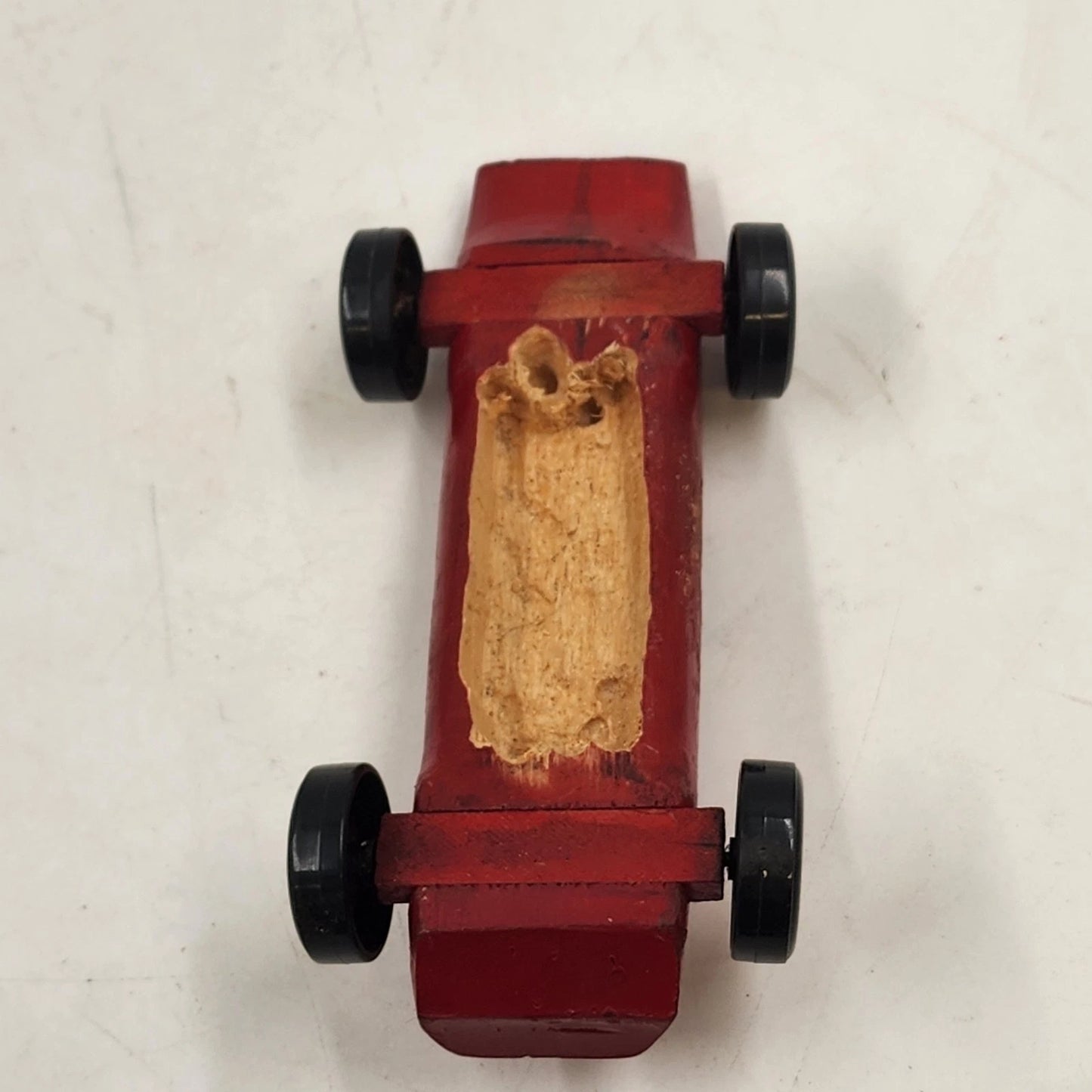 Pinewood Derby Car No 49 Red Handmade Wood Racer Vehicle w/ Winner Ribbon 1975