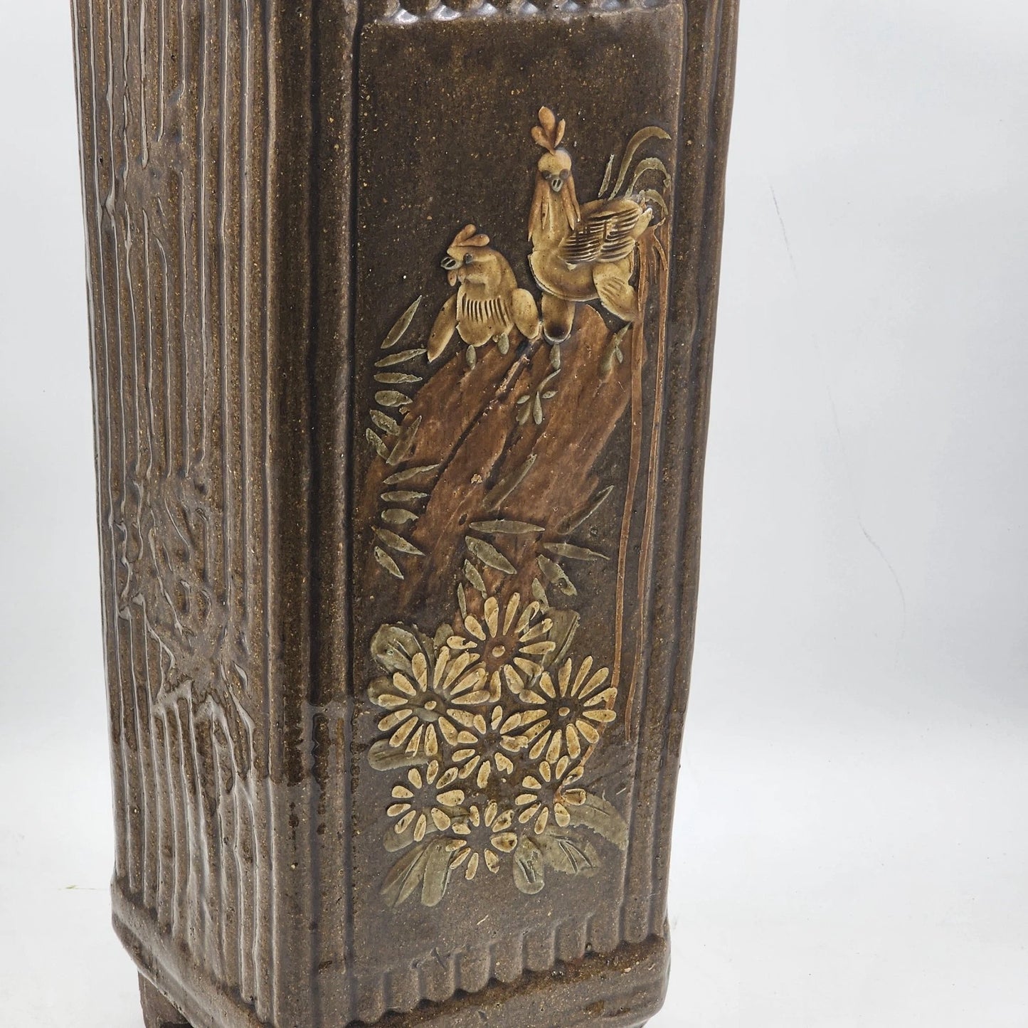 Terracotta Pottery Umbrella Stand 21" Tall Hand Painted Glazed Garden Planter