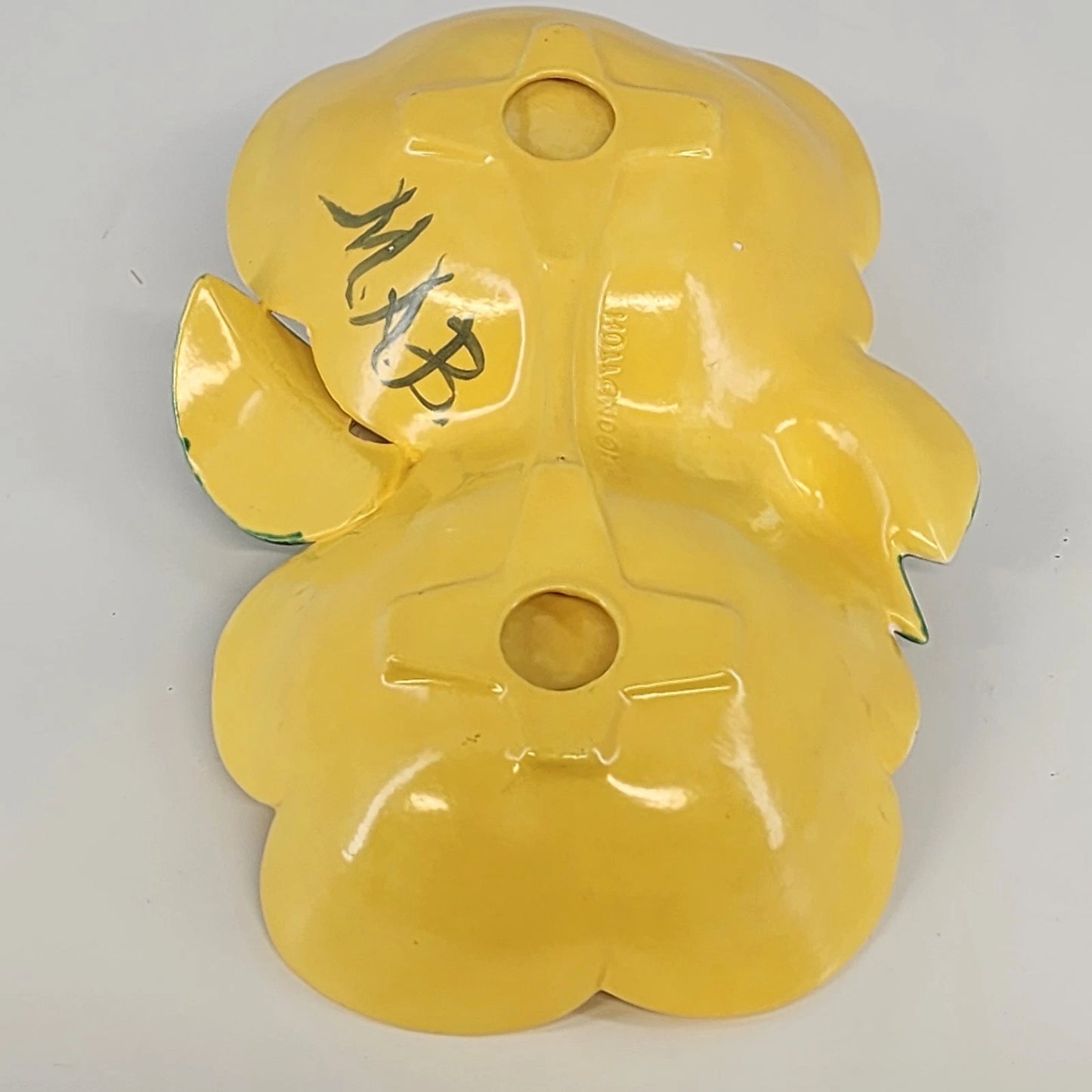 Holland Mold Ceramic Divided Hibiscus Dish Yellow Flowers Green Leaf 10" 1962