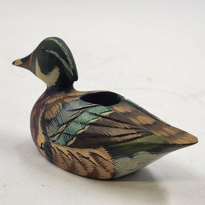 Mallard Duck Decoy Candle Holder Hand Painted Wooden 5.5" Rustic Philippines Vtg