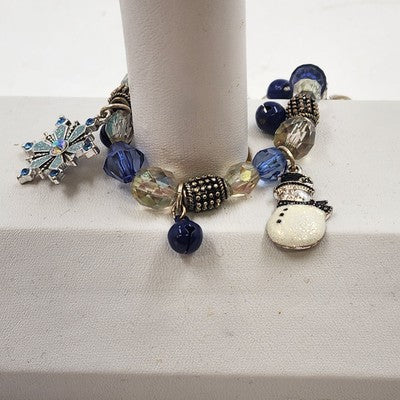 Kenneth Cole Silver Tone Blue White Snowman Christmas Winter Charm Bracelet