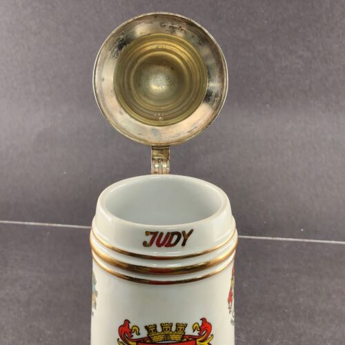 10" German Beer Stein Musical Ceramic Lidded Vintage Personalized Plays GOOD BYE