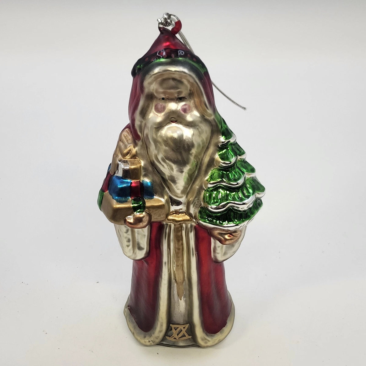 Large Santa Blown Glass Christmas Ornament Hand Painted Red Green Gifts & Tree