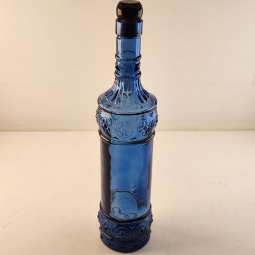 Cobalt Blue Glass Bottle Decorative Collectible Wine Vintage Cork Top 16 Ounces