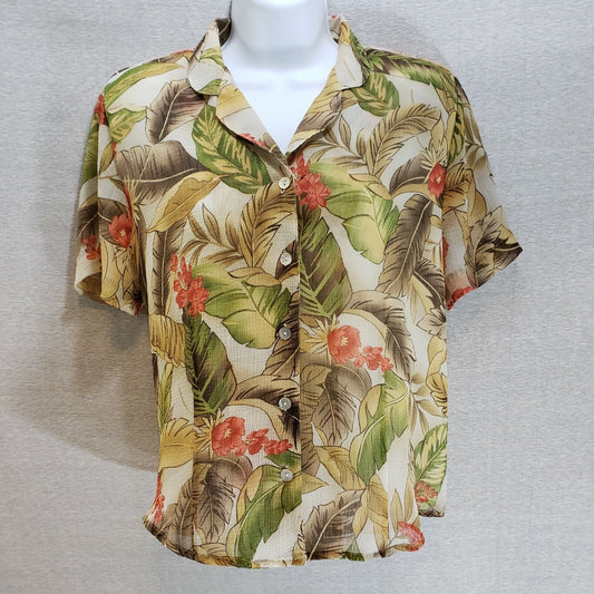 Tropical Cruise Island Button Alfred Dunner Blouse 12P Short Sleeve Shoulder