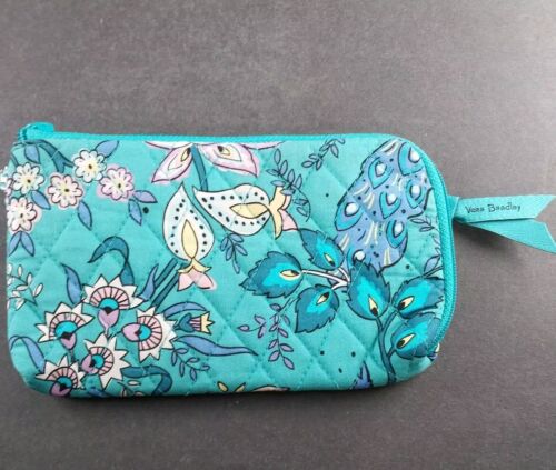 Wristlet Block Wallet Zip Vera Bradley Peacock Garden Blue Wrist Strap 7.5 RFID