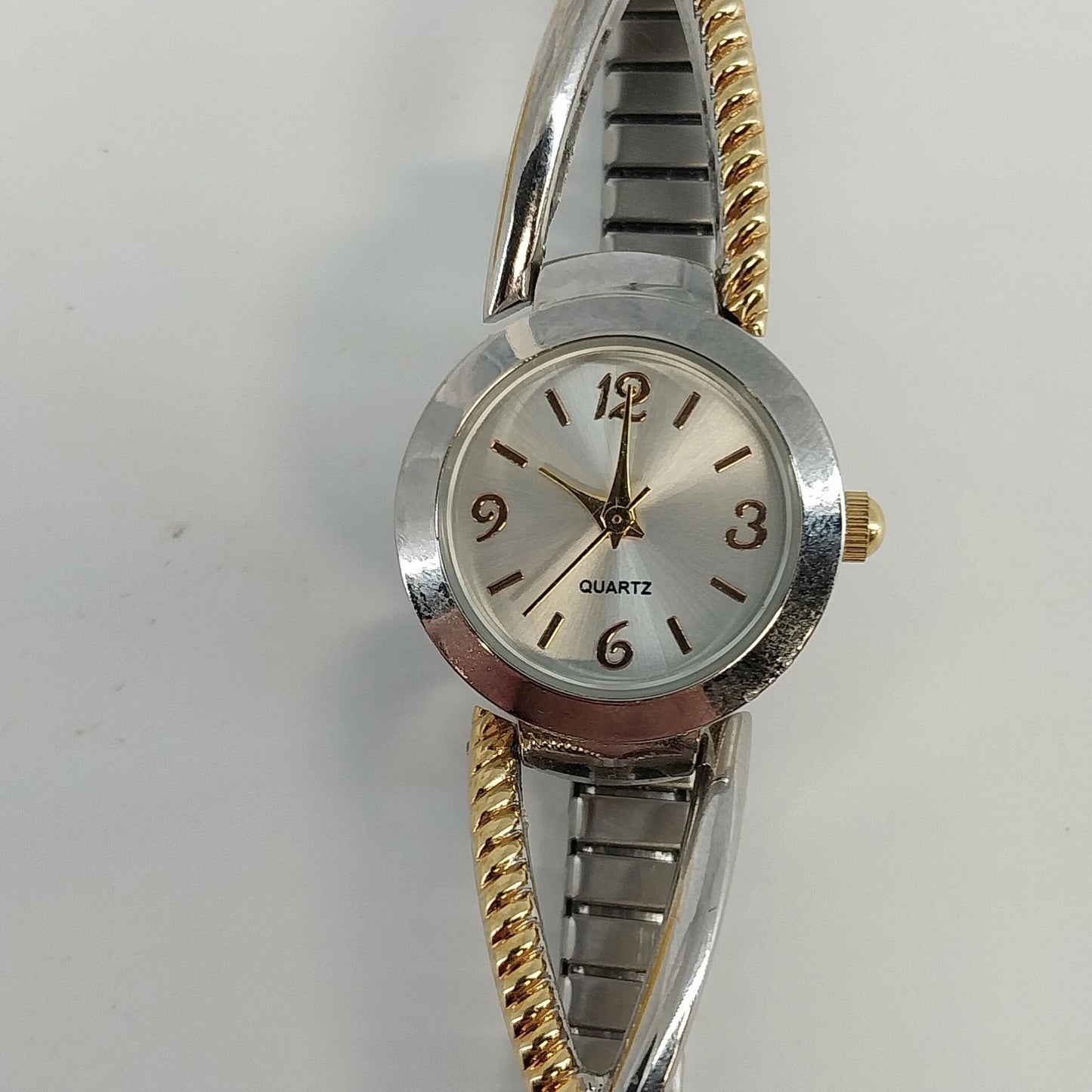 Women's Quartz Watch Two Tone Expansion Band Analog Silver Gold Tone Rope Style