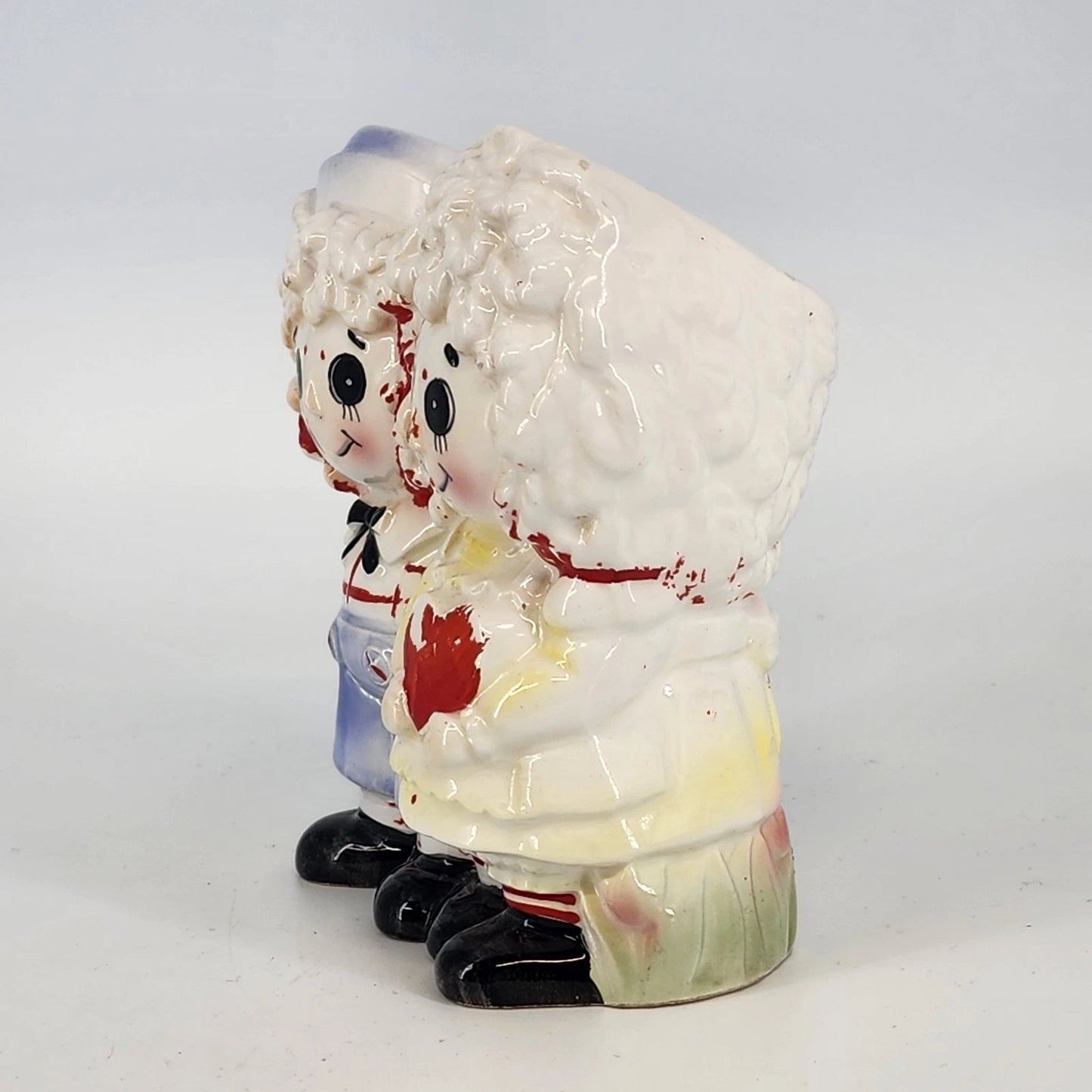 1976 Raggedy Ann and Andy Ceramic Planter 6" Bobbs Merrill Japan 4185 Vintage