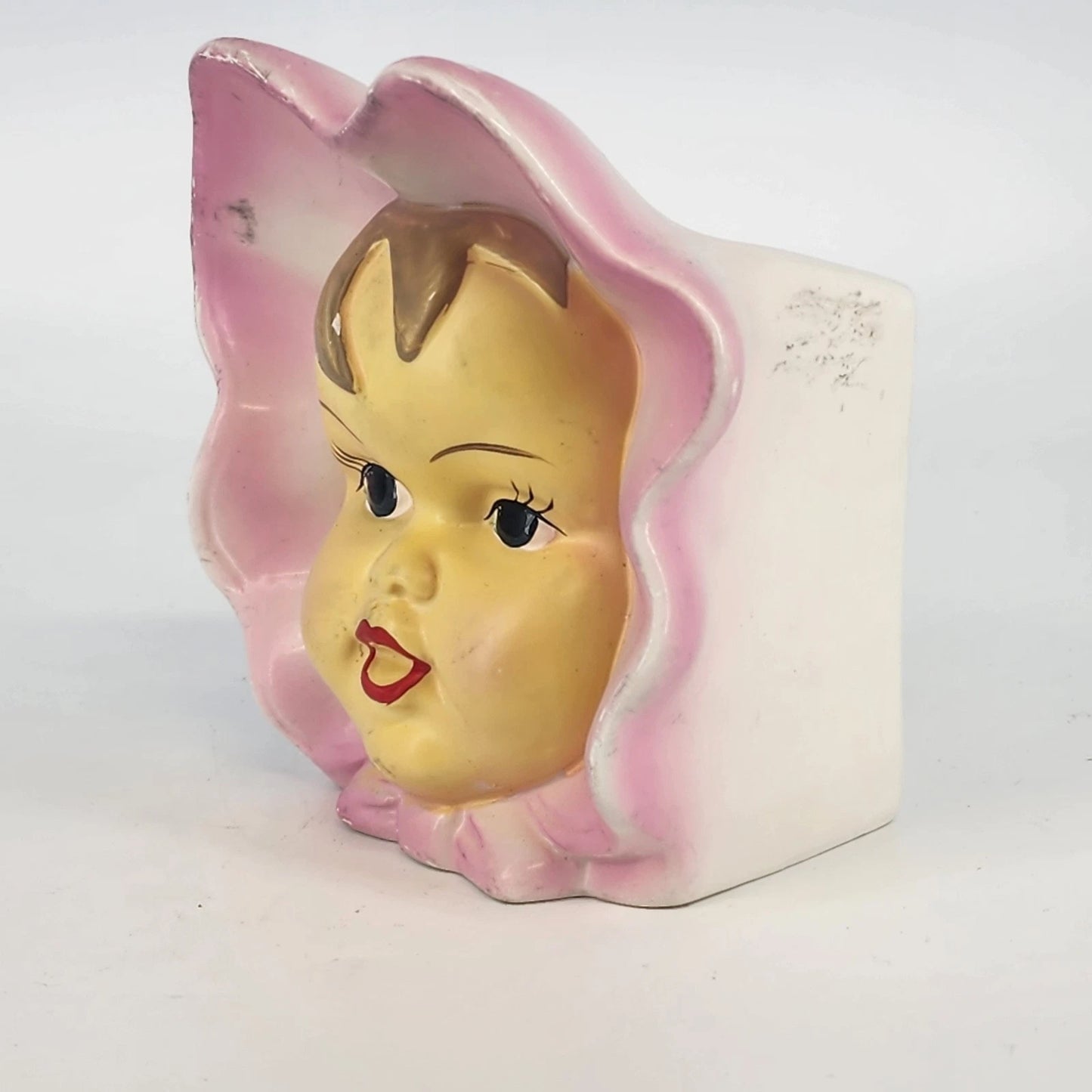 Napco Baby Girl Head Vase Pink Bonnet Ceramic Japan Vintage
