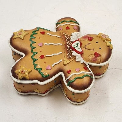 Gingerbread Person Trinket Christmas Ornament Jewelry Box 6.5" x 6" Resin 1995