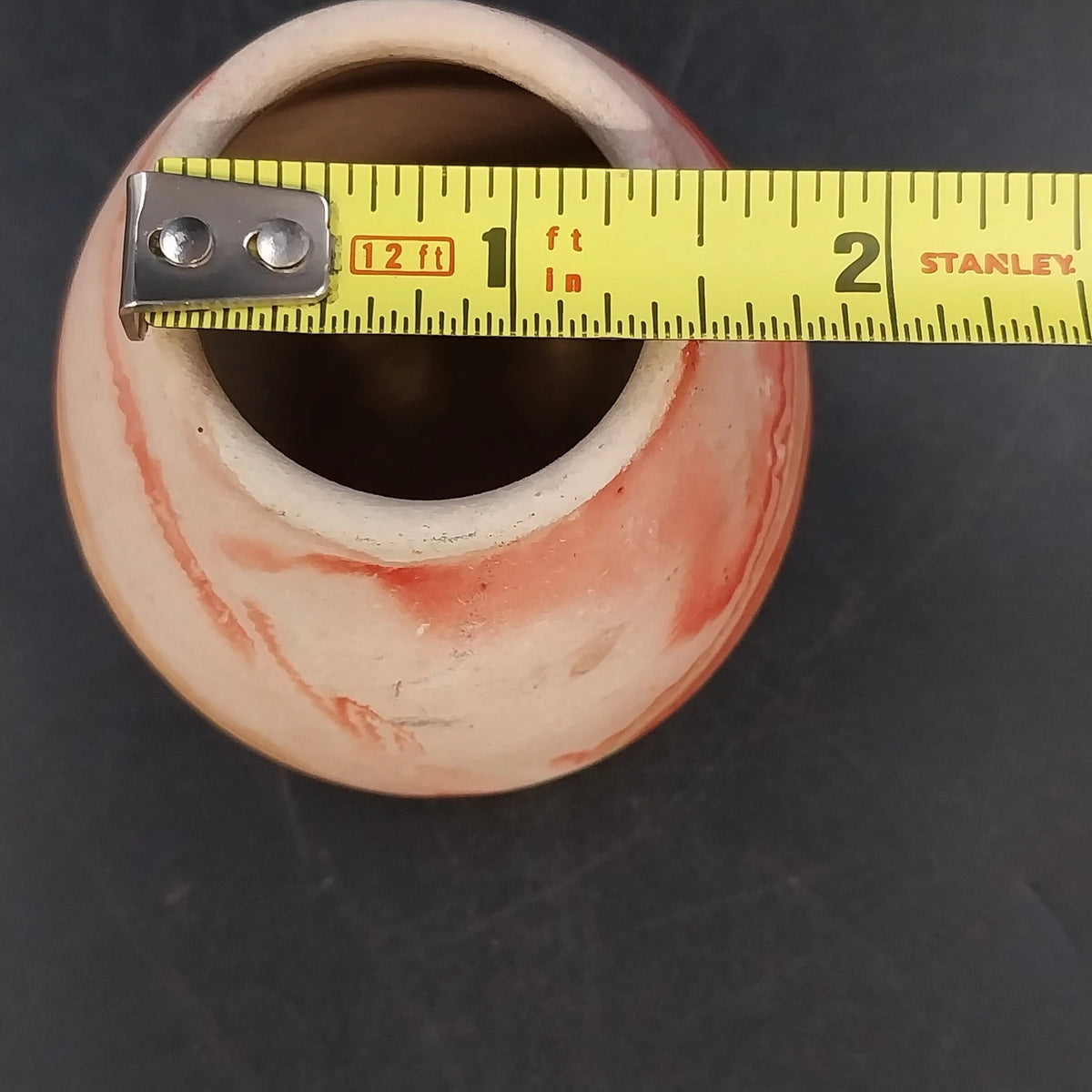 Nemadji Pottery Mini Beehive Vase Orange Red Pink Marbled Clay Swirl 3" Vintage