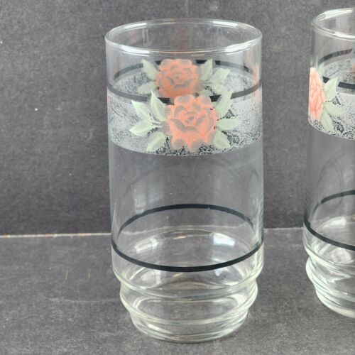 2 Corelle Silk and Roses 16 Oz Glassware Tumblers by Corning