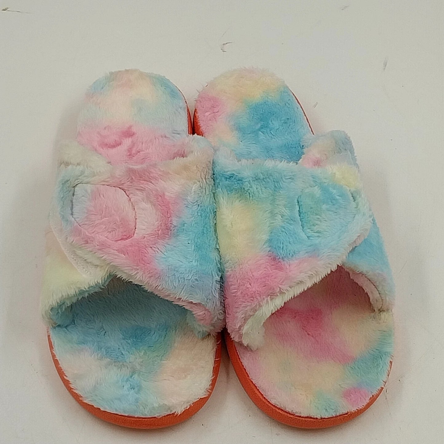 Dannto Women Size 9 Rainbow Relax Slipper Fuzzy Tie-Dye Cross Bands Arch Support
