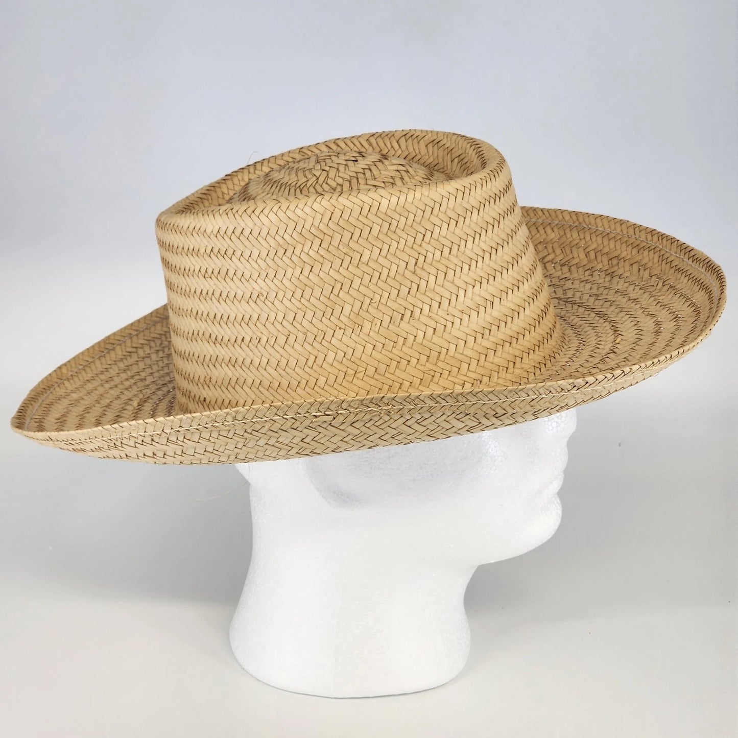 Sun Hat Straw Natural Woven Fedora Women’s Size Large Made in Mexico Wide Brim