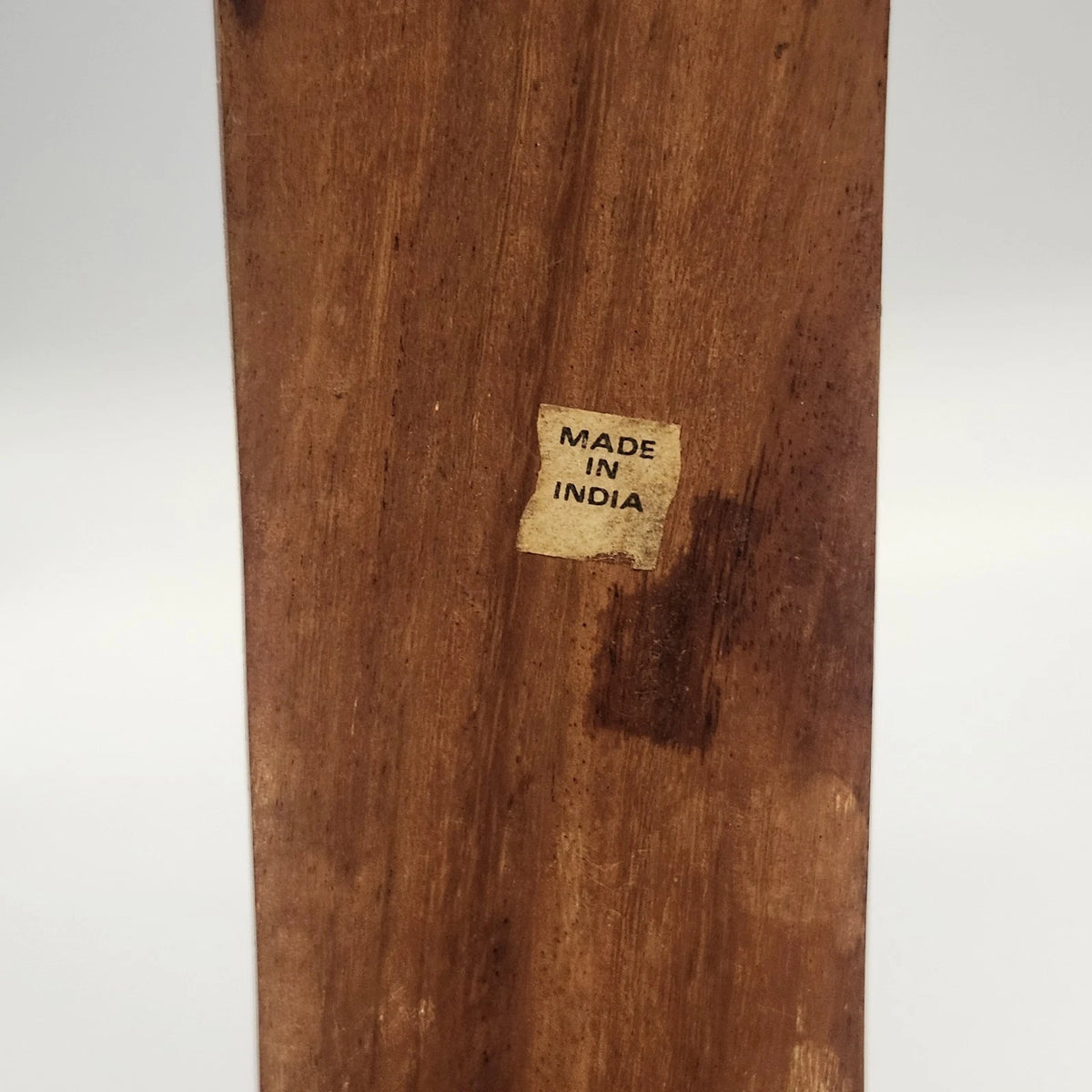 Indian Natural Wood Incense Burner 12.5" Brass Inlay Om Symbol Ash Catcher Vtg