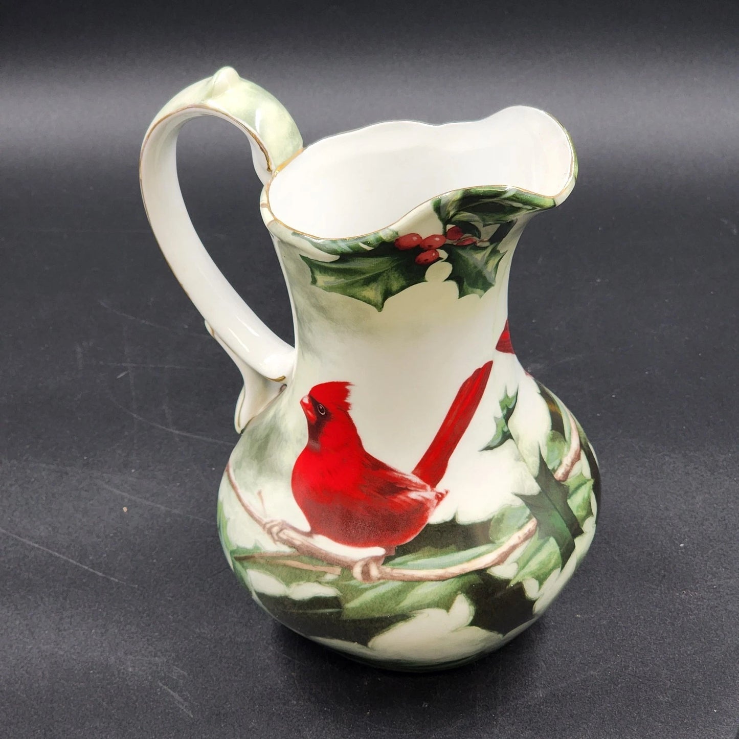 Hautman Brothers Porcelain Pitcher 10" Cardinal in Holly Winter Vintage LG Decor