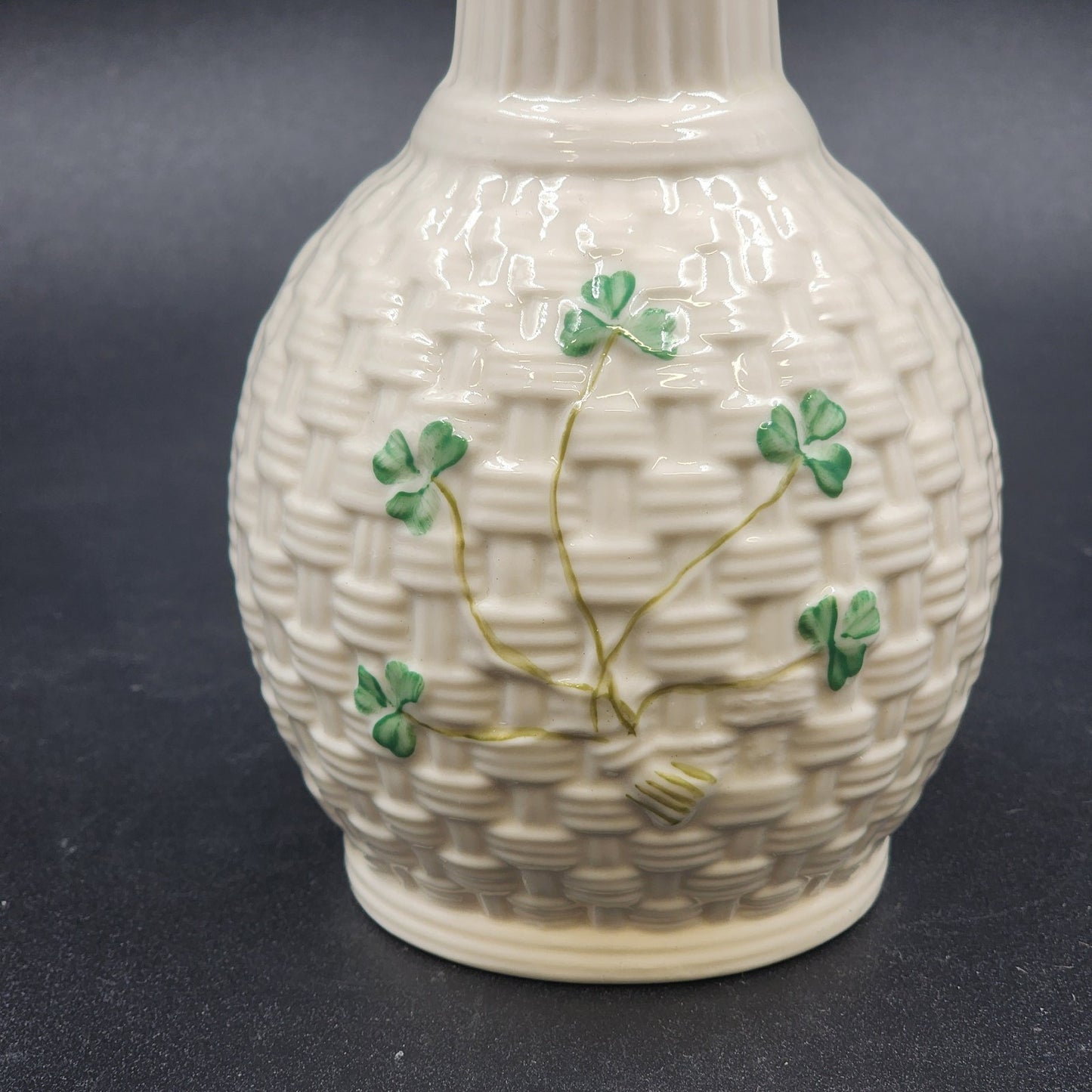 Belleek Sperrin Vase Fine Parian Porcelain China w/ Shamrock Woven Design 8.75"