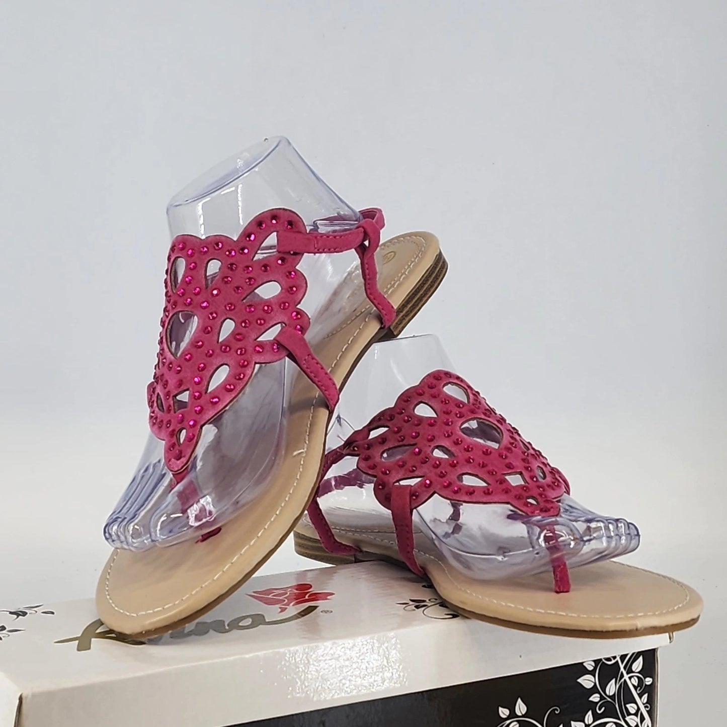 Anna Adele 1 Sandals Womens 8.5 Fuchsia Rhinestone Flats