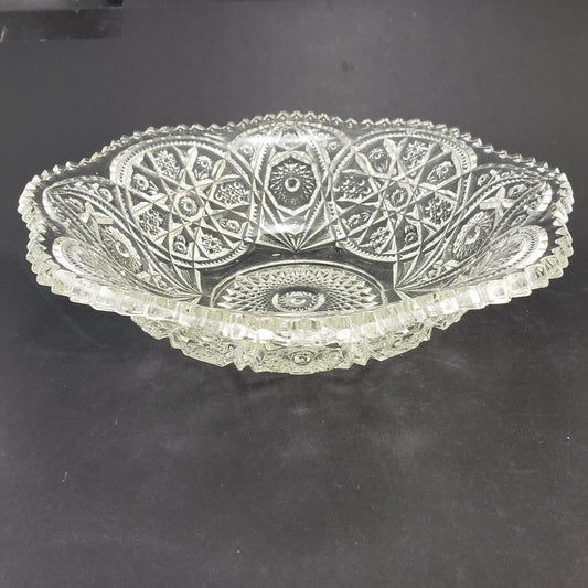 Brilliant Glass Hobstar Criss-Cross Sawtooth Vintage Centerpiece Dish Bowl Clear