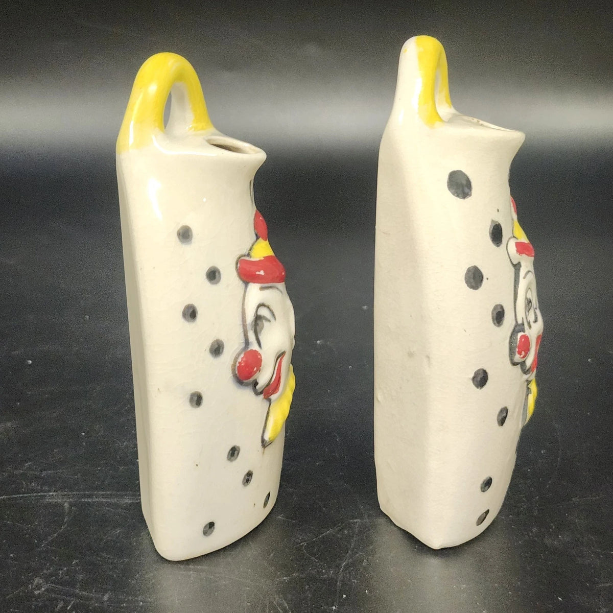 Clown Salt Pepper Shakers Oil Vinegar Cruet Set 4 Pc Ceramic Japan Vintage