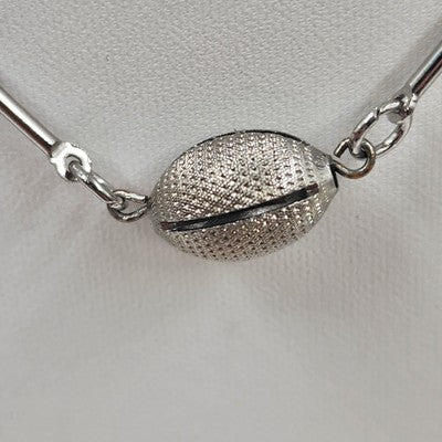 Silver Tone Bar & Link Chain with Three Oval Silver Tone Beads 12" Spring Ring