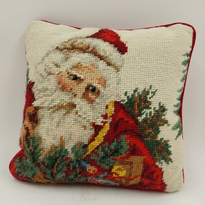 Red Throw Pillow Needlepoint Cross Stitch Embroidered Christmas Santa Claus 9”