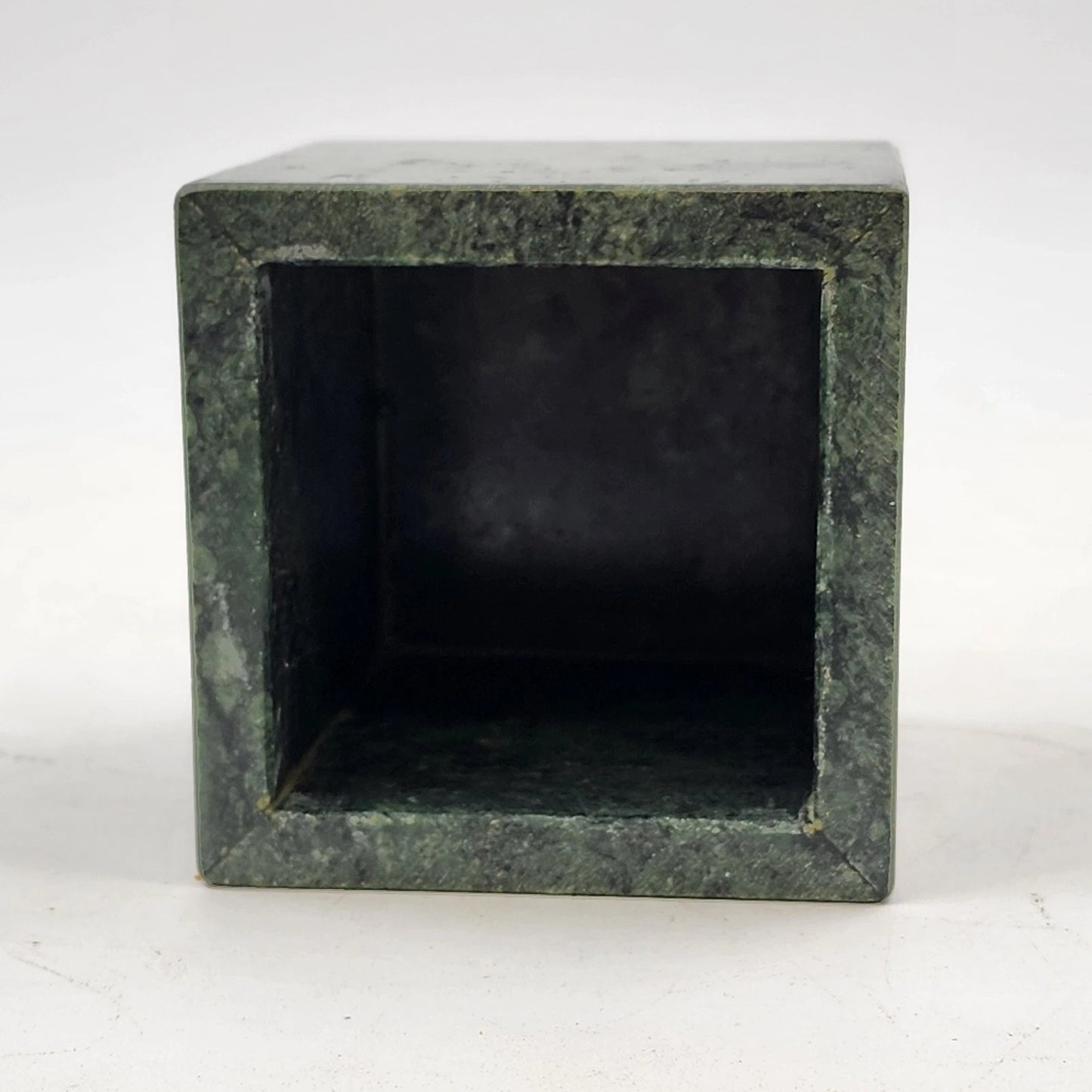 Green Marble Box Solid Walls Trinket Jewelry Storage with Lid 3.5" x 4" Vintage