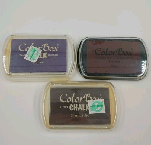 Lot of 3 Color Box Ink Pads Wisteria Brown Chestnut Roan Chalk & Pigment Stamp