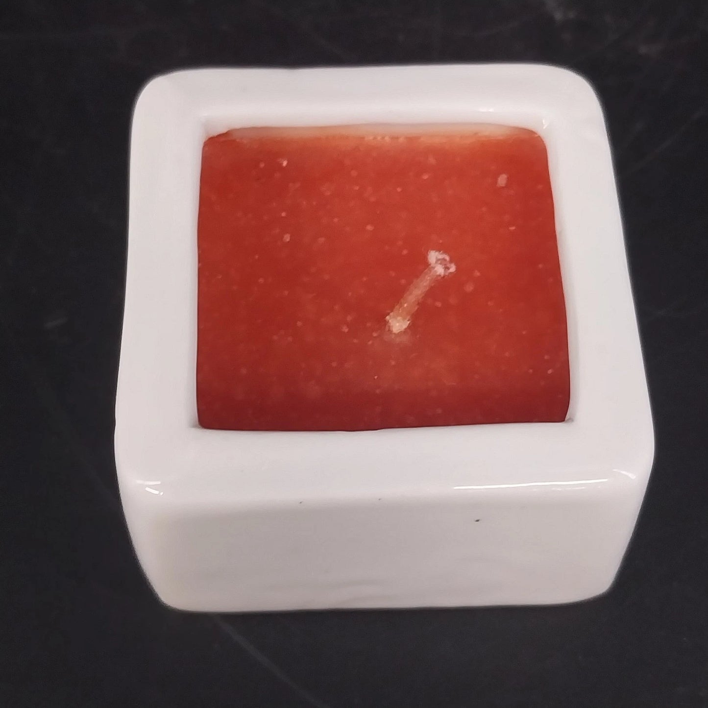 White Ceramic Square Container Candle Red Wax Single Wick Unused Vintage