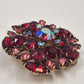 Red & Pink Rhinestone Brooch, Round 2" Diameter Vintage