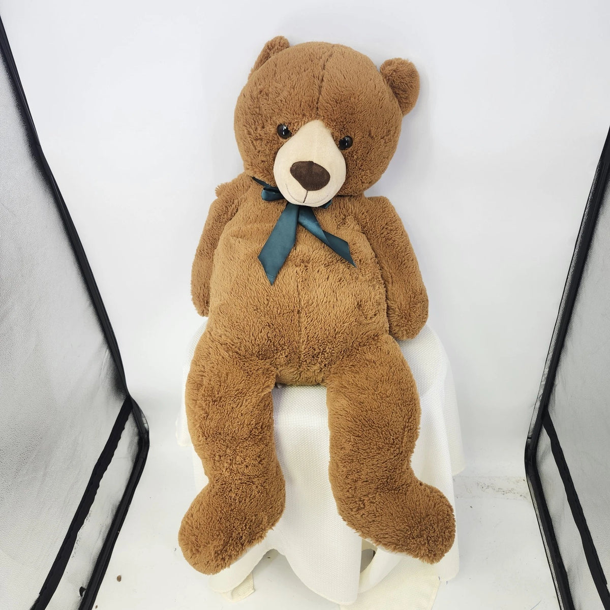 Toys R Us Jumbo Teddy Bear 43" Golden Brown Plush Green Satin Bow 2015 Polyester
