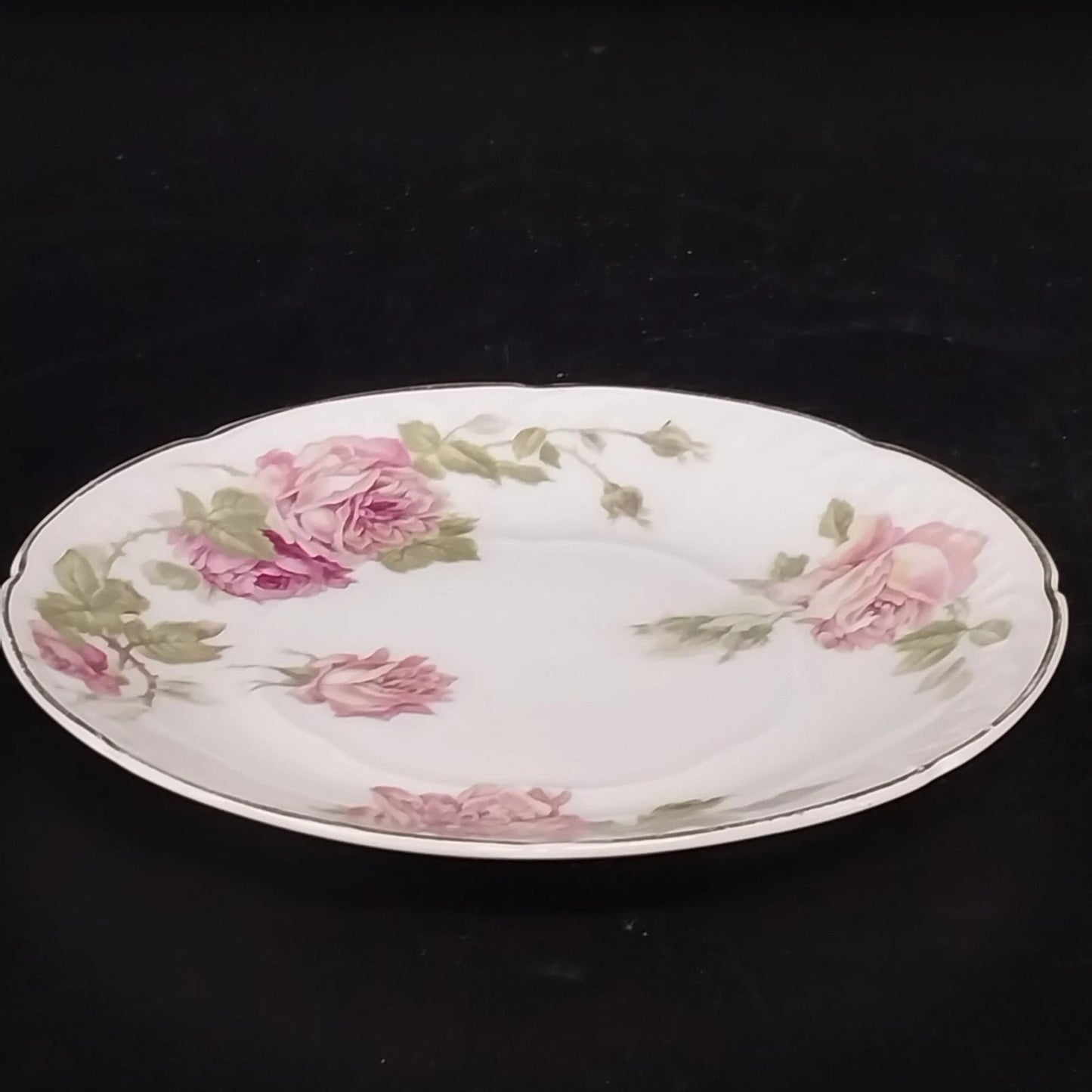 RC Monbijou Rosenthal Rose Bavaria Bread Plate Pink Floral Gold Scallop Germany