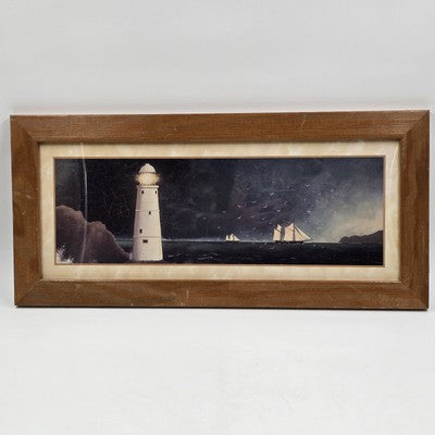 Set 2 Martin Wiscombe Lighthouse Print Wall Art Brown Frame Distressed 10.5x22.5