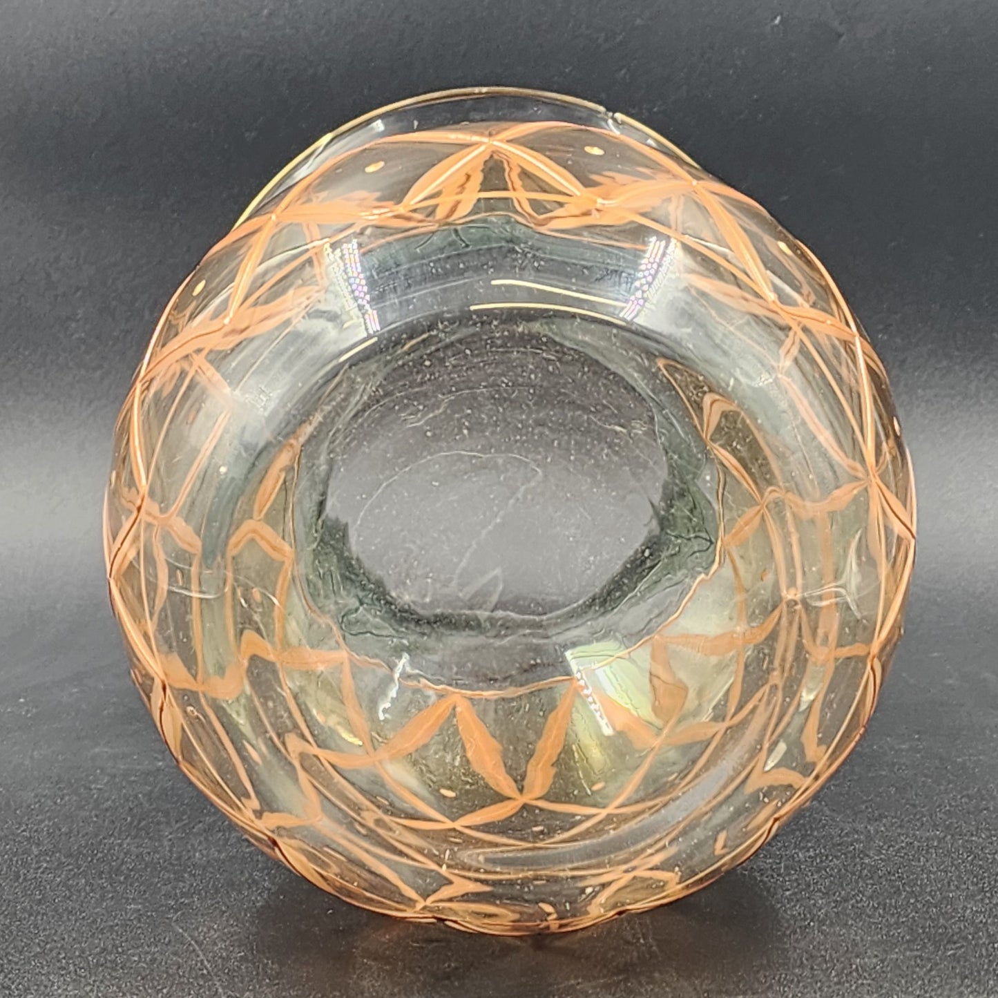 Romanian Vase Clear Crystal Hand Painted Art Glass Pineapple Design Gold Trim