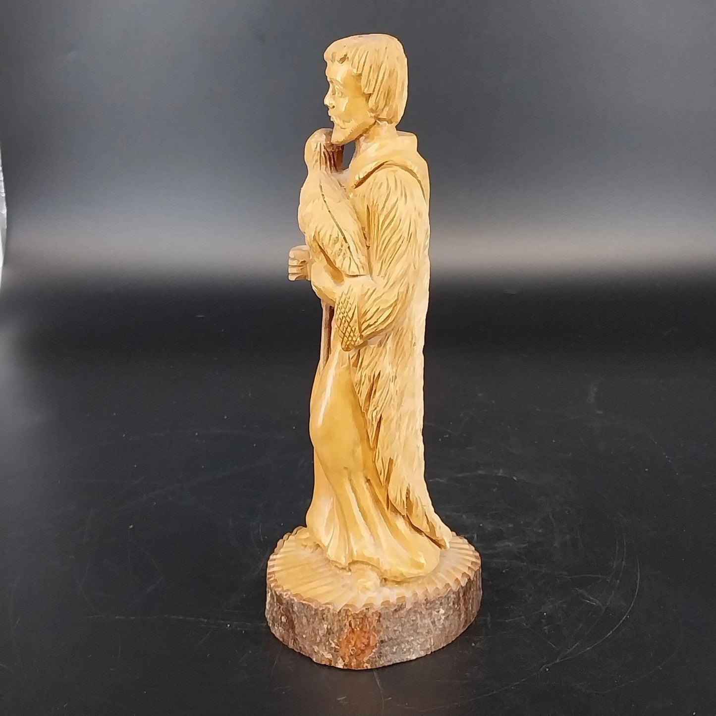 Vintage Hand Carved Wooden Nativity Shepherd Figurine With Lamb