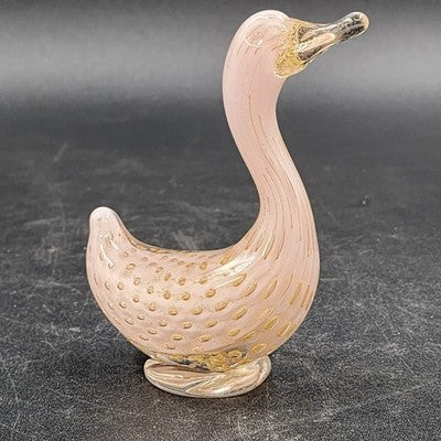 Murano Pink Art Glass Duck with Gold Bullicante Alfredo Barbini Italian 4.5"