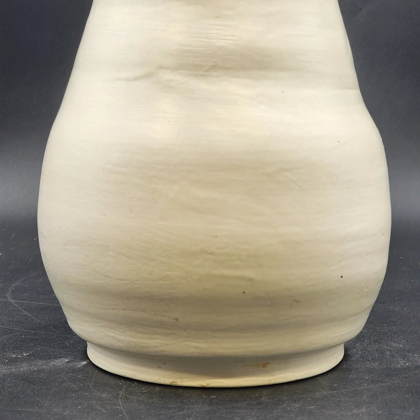 Handmade Pottery Vase White Beige Glazed Ceramic Footed Wide Body Rustic 8" Vtg