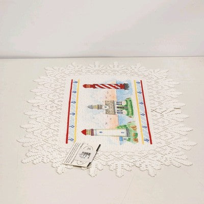 Set of 2 Heritage Lace Nautical Lighthouse Placemats 14"x20" White Polyester NWT