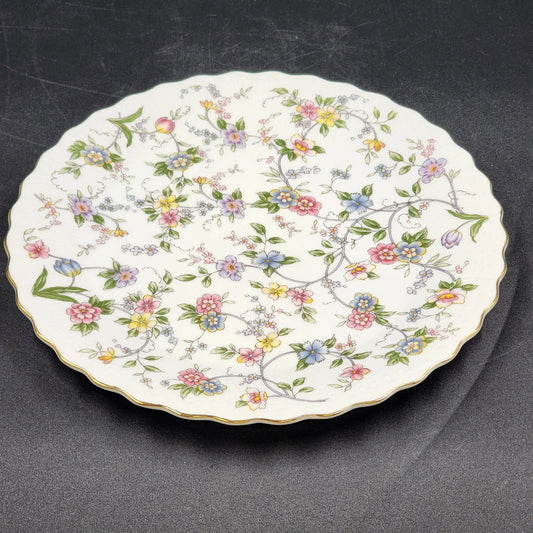 Andrea by Sadek Cake Platter Corona Floral Gold Trim Scalloped Edge 10.5"
