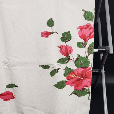 White Rectangle Tablecloth Table Cover with Red Gumamela Flowers Leaves 52"x62"