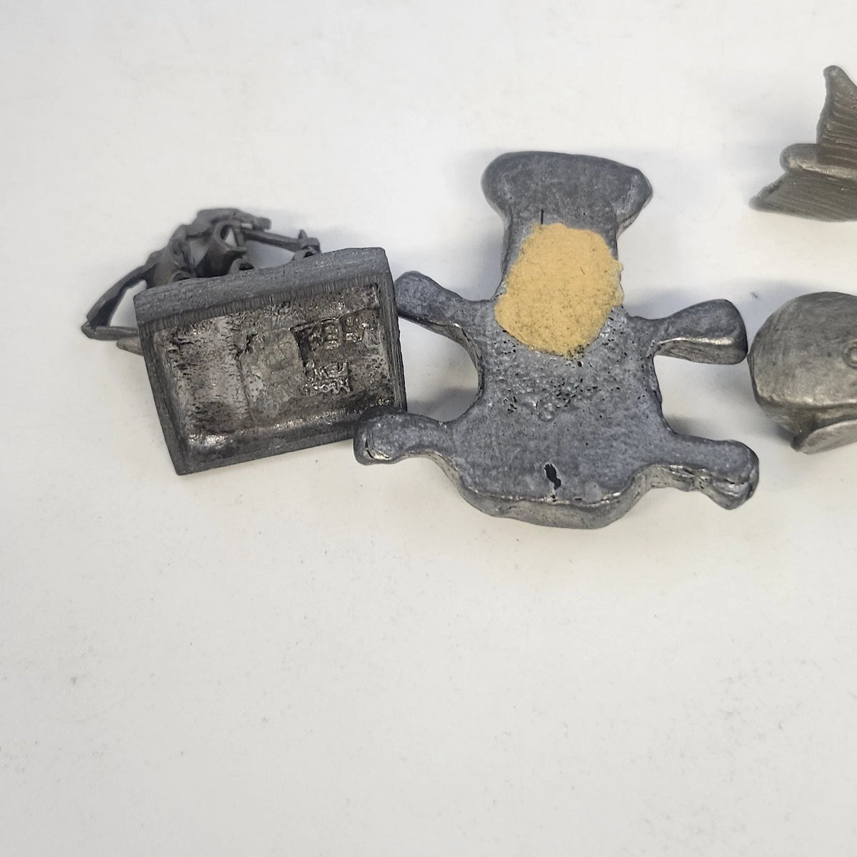 Pewter Figurine Lot 4 Whale Hippo Teddy Bear Sailing Ship Sculpted Animals Vtg