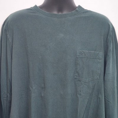 Dockers Men's Long Sleeve Solid Green T-Shirt Size XLT w Pocket Crew Neck Cotton