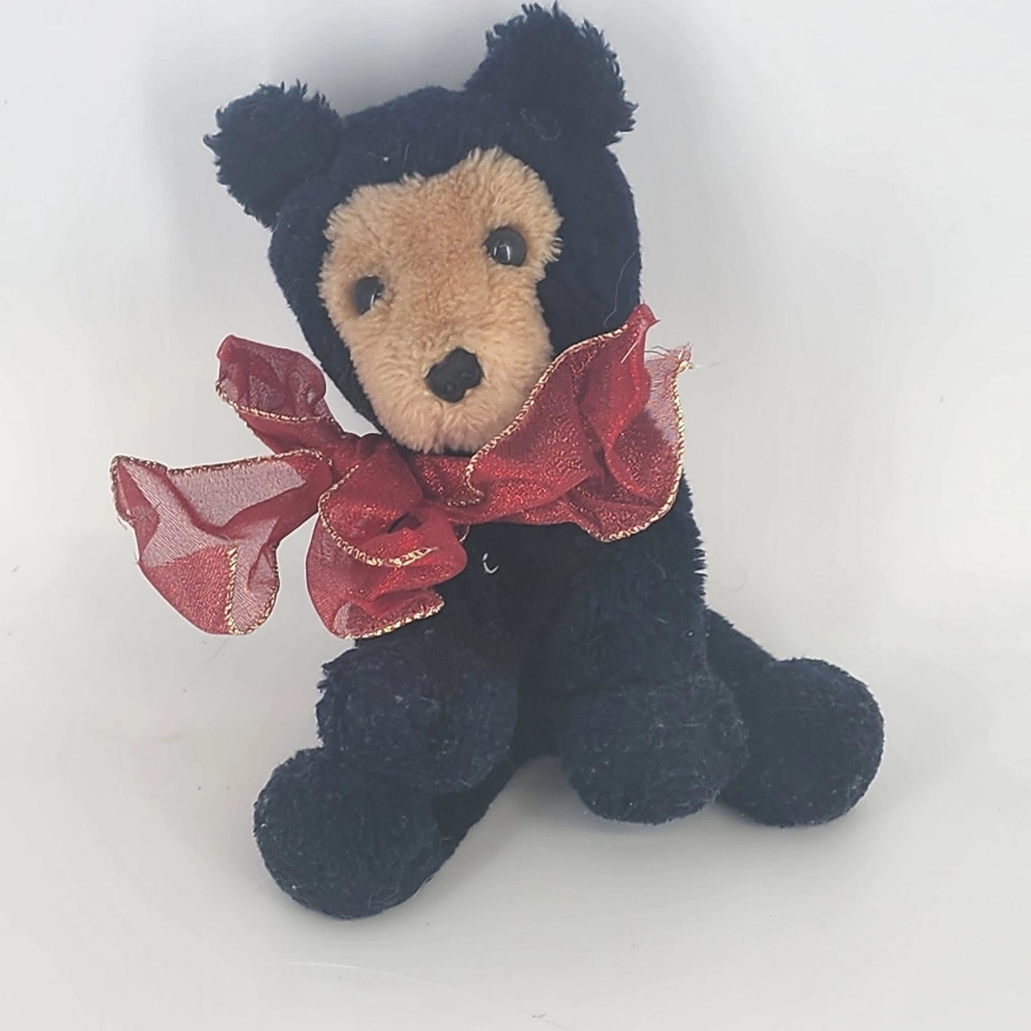 Dakin Black Bear Plush Toy w Red Ribbon Stuffed Animal Classic Vtg Collectible