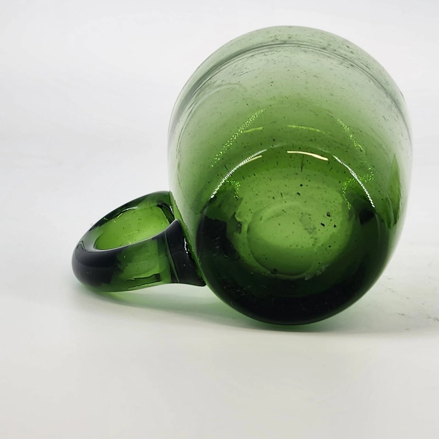 Indiana Glass Cups Avocado Green Blown Art Glass Set of 4 Starburst Base Handle