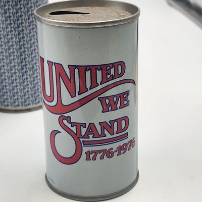 5 United We Stand 7UP Empty Pop Top Cans 1976 Bicentennial States WY TX AR TN WI