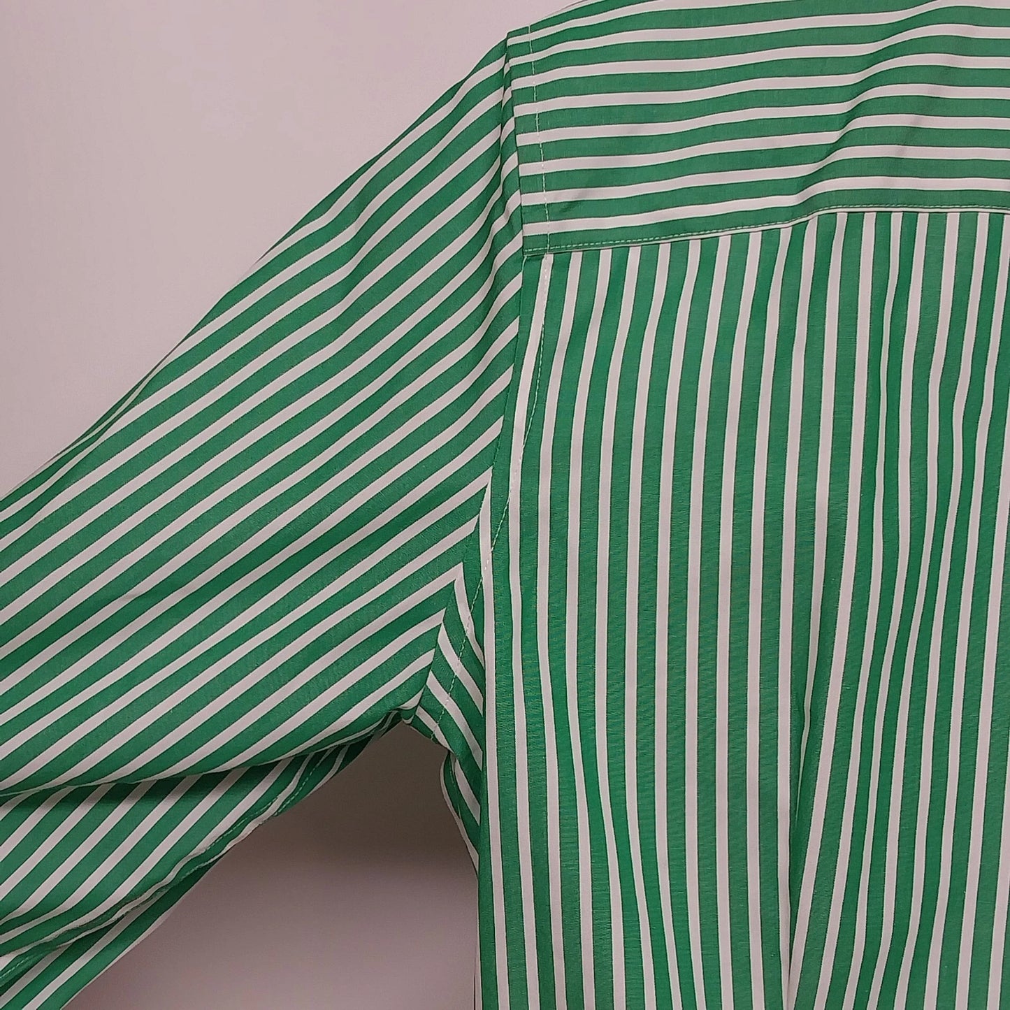 Chaps No Iron Green White Striped Button Front Shirt Women's L Red Paisley Cuffs