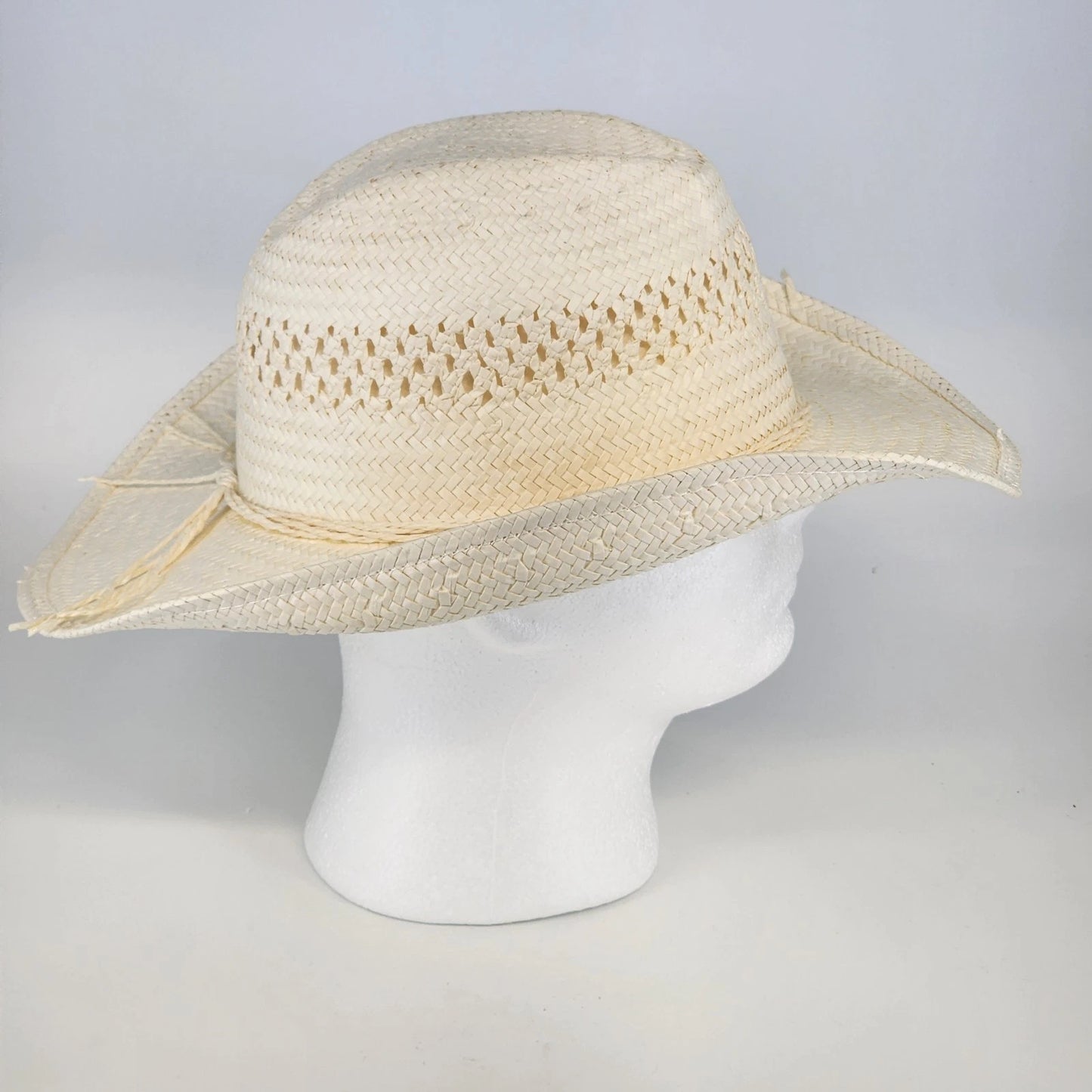 All White Straw Paper Woven Cowboy Hat Western Summer Sun Hat White Rope Band